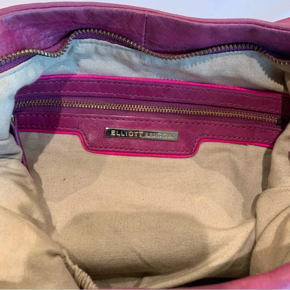ELLIOTT LUCCA Magenta Leather Hobo Shoulder Bag Purse